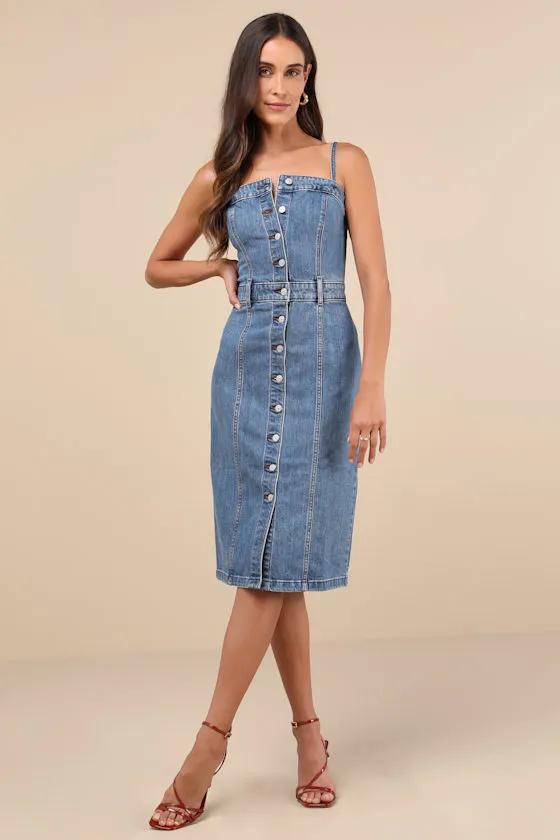 Medium Wash Denim Bustier Midi Dress sold by Lulus product image thumbnail 3