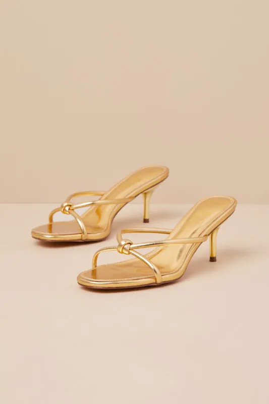 Victoire Gold Knotted Strappy High Heel Slide Sandals sold by Lulus
