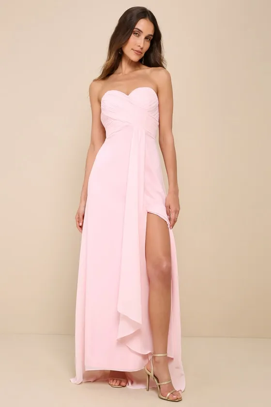 Splendid Aura Light Pink Chiffon Pleated Strapless Maxi Dress sold by Lulus