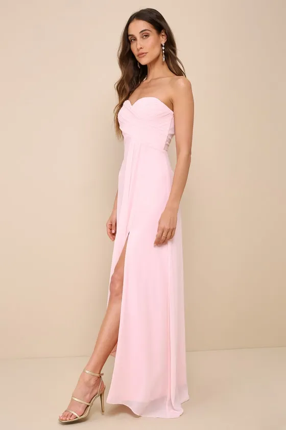 Splendid Aura Light Pink Chiffon Pleated Strapless Maxi Dress sold by Lulus product image thumbnail 2