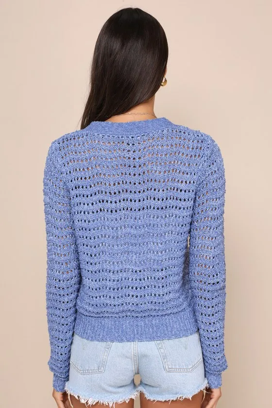Breezy Attitude Blue Loose Knit Button-Up Cardigan Sweater sold by Lulus product image thumbnail 3