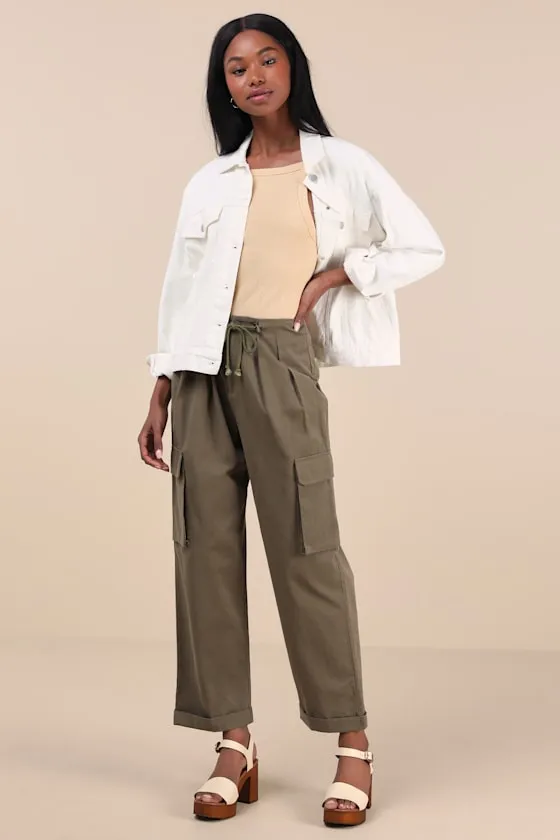 Greeta Olive Green Straight Leg Cargo Pants sold by Lulus