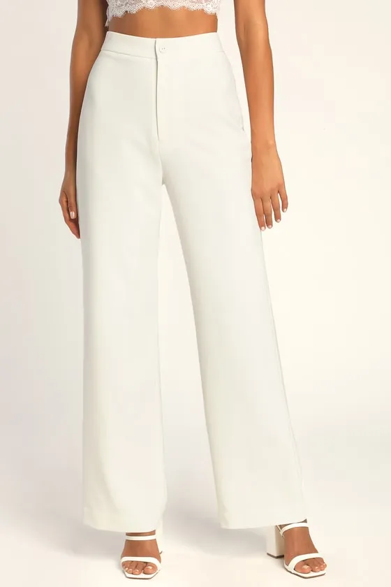 A Power Mood White High-Waisted Wide-Leg Trouser Pants sold by Lulus product image thumbnail 2