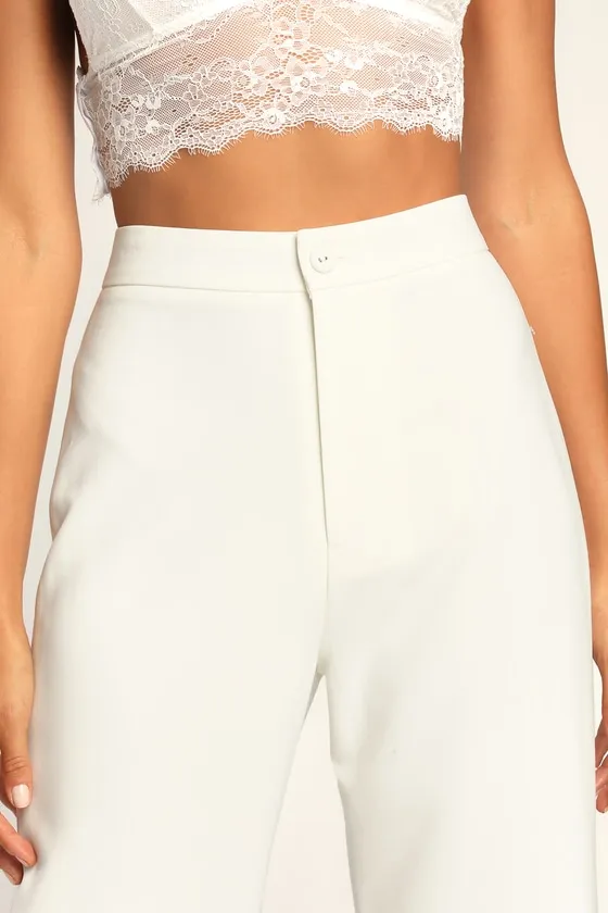 A Power Mood White High-Waisted Wide-Leg Trouser Pants sold by Lulus product image thumbnail 3