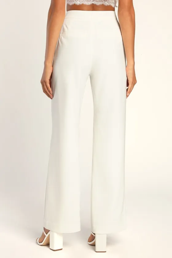 A Power Mood White High-Waisted Wide-Leg Trouser Pants sold by Lulus product image thumbnail 4