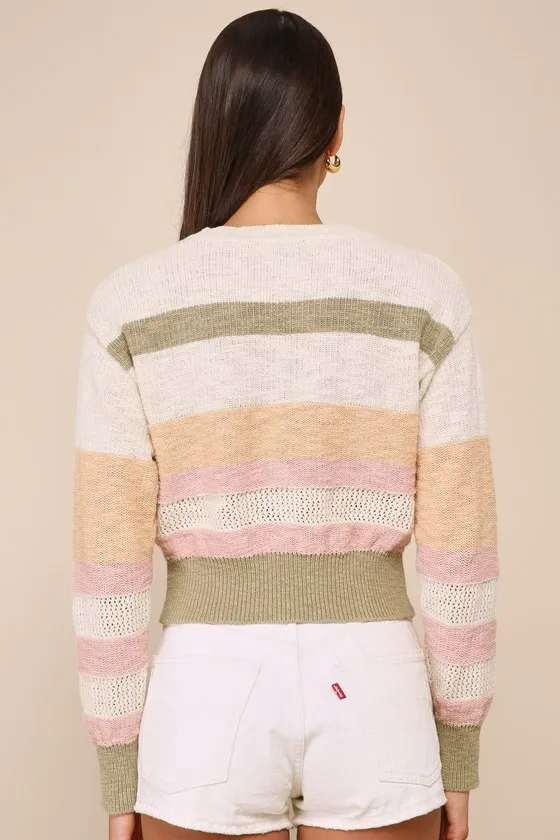 Adorable Admiration Ivory Multi Striped Cropped Pullover Sweater sold by Lulus product image thumbnail 3