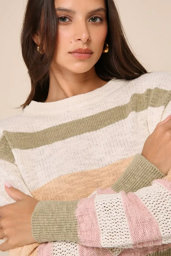 Adorable Admiration Ivory Multi Striped Cropped Pullover Sweater sold by Lulus product image thumbnail 4