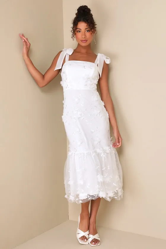 Divinely Adored White Embroidered Floral Tie-Strap Midi Dress sold by Lulus product image thumbnail 2
