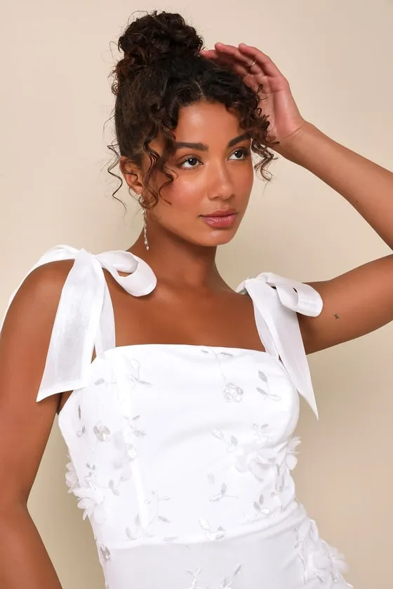Divinely Adored White Embroidered Floral Tie-Strap Midi Dress sold by Lulus product image thumbnail 4