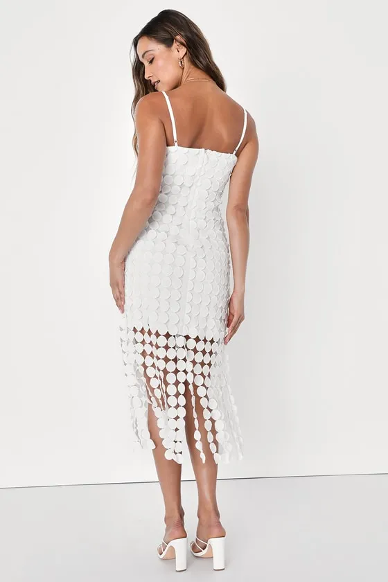 Fun Fascination White 3D Dot Sleeveless Fringe Midi Dress sold by Lulus product image thumbnail 4
