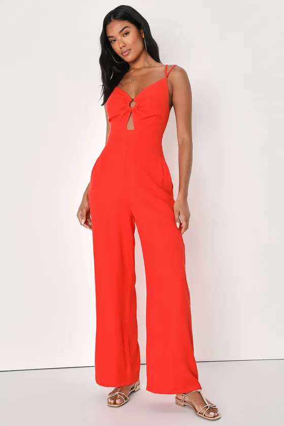 Exceptional Impression Coral Orange Cutout Wide-Leg Jumpsuit sold by Lulus product image thumbnail 2