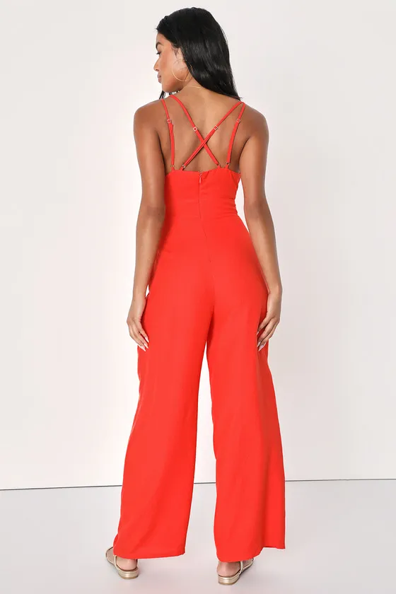 Exceptional Impression Coral Orange Cutout Wide-Leg Jumpsuit sold by Lulus product image thumbnail 3