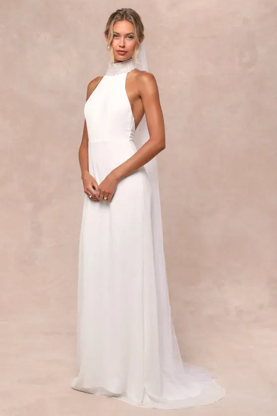 Extraordinary Moment White Pearl Mock Neck Maxi Dress sold by Lulus