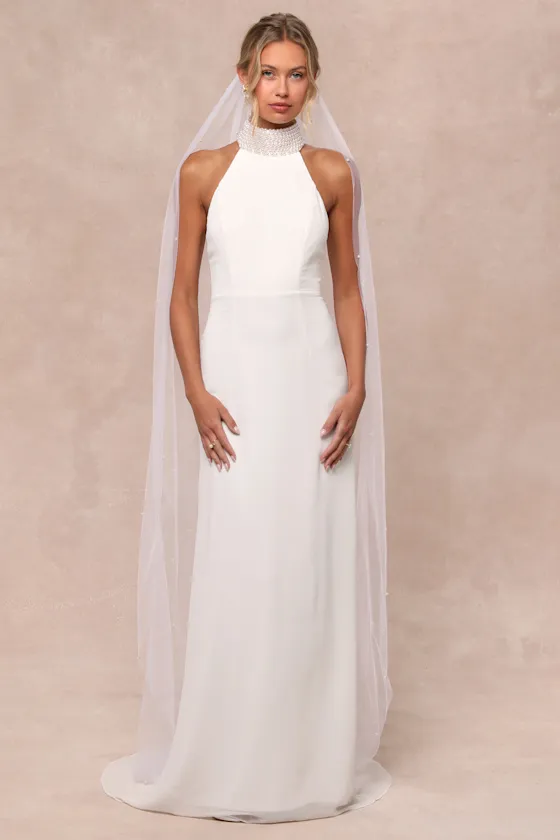 Extraordinary Moment White Pearl Mock Neck Maxi Dress sold by Lulus product image thumbnail 4