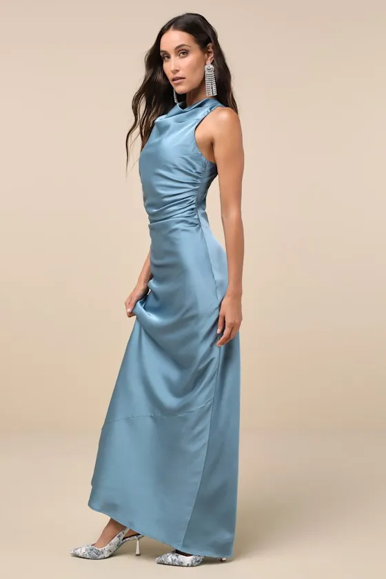 Effortlessly Sensational Slate Blue Satin Backless Maxi Dress sold by Lulus product image thumbnail 3