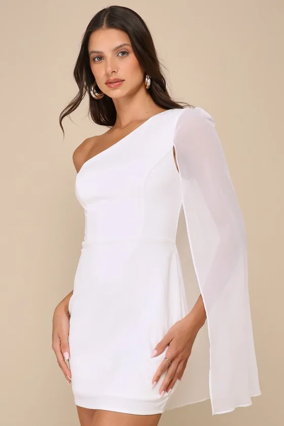 Majestic Energy White Cape Sleeve One-Shoulder Mini Dress sold by Lulus product image thumbnail 2