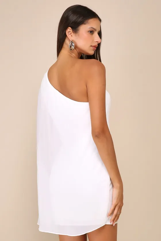 Majestic Energy White Cape Sleeve One-Shoulder Mini Dress sold by Lulus product image thumbnail 3