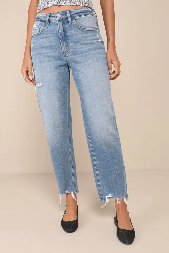 Perfect Coolness Medium Wash Distressed High-Rise Raw Hem Jeans sold by Lulus product image thumbnail 2