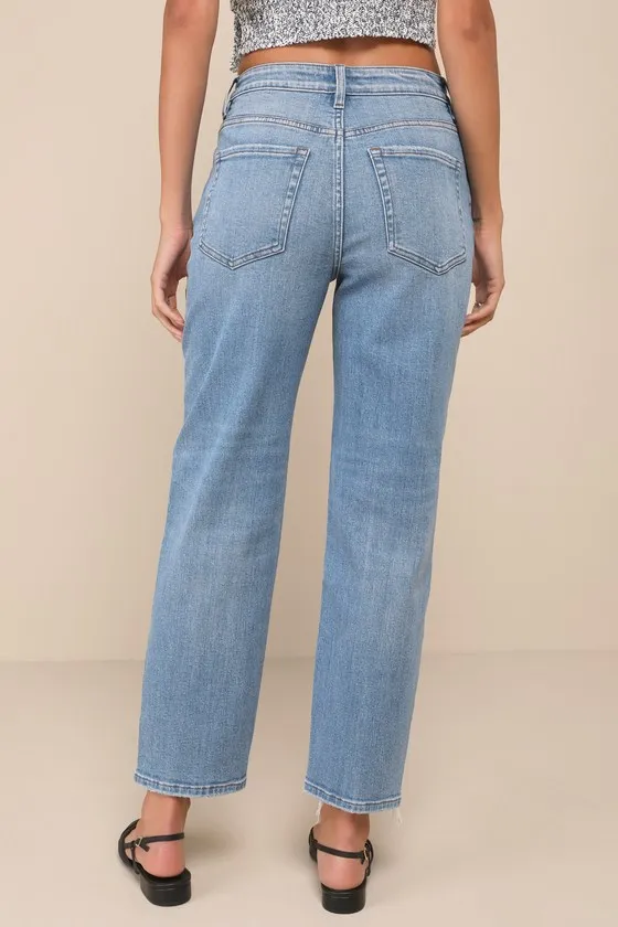 Perfect Coolness Medium Wash Distressed High-Rise Raw Hem Jeans sold by Lulus product image thumbnail 3