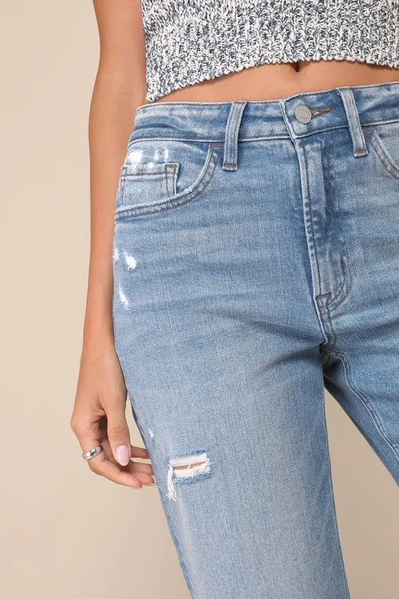 Perfect Coolness Medium Wash Distressed High-Rise Raw Hem Jeans sold by Lulus product image thumbnail 4