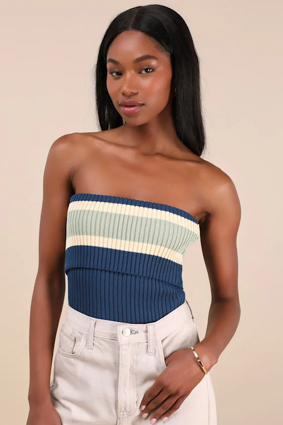 Sunny Signs Navy Striped Ribbed Knit Strapless Top sold by Lulus product image thumbnail 2