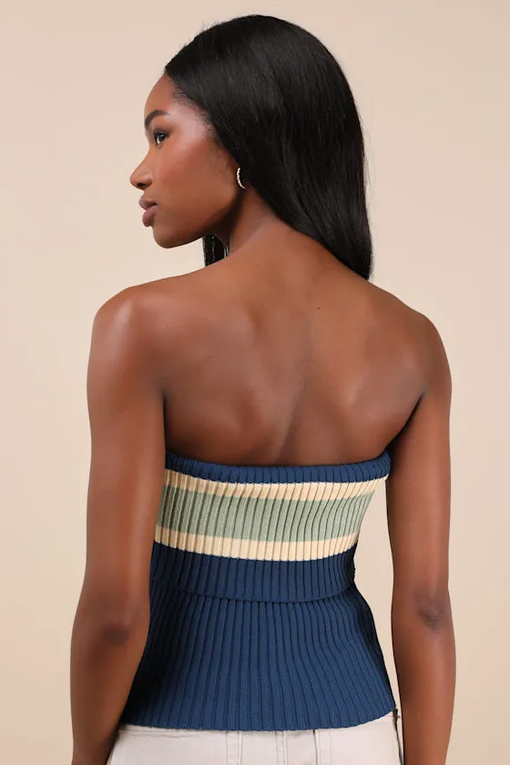 Sunny Signs Navy Striped Ribbed Knit Strapless Top sold by Lulus product image thumbnail 3