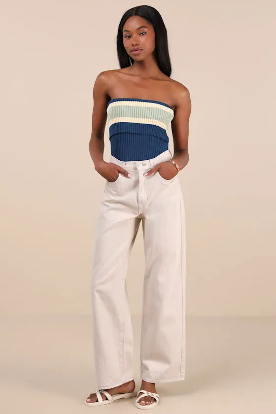 Sunny Signs Navy Striped Ribbed Knit Strapless Top sold by Lulus product image thumbnail 4