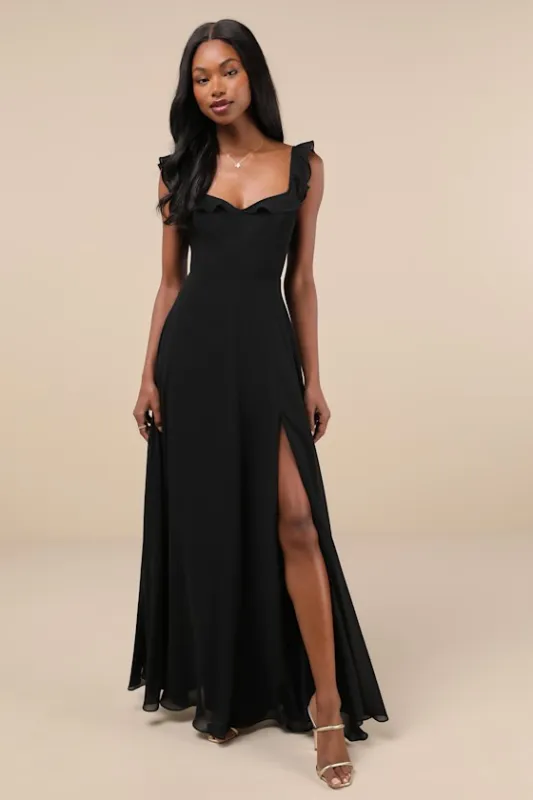 Dreamy Admiration Black Ruffled Maxi Dress sold by Lulus