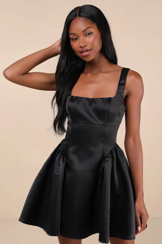 Adorable Promise Black Satin Sleeveless Mini Dress sold by Lulus