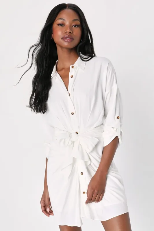 Charming Confidence White Collared Button-Up Mini Dress sold by Lulus