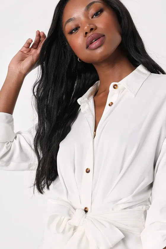 Charming Confidence White Collared Button-Up Mini Dress sold by Lulus product image thumbnail 4