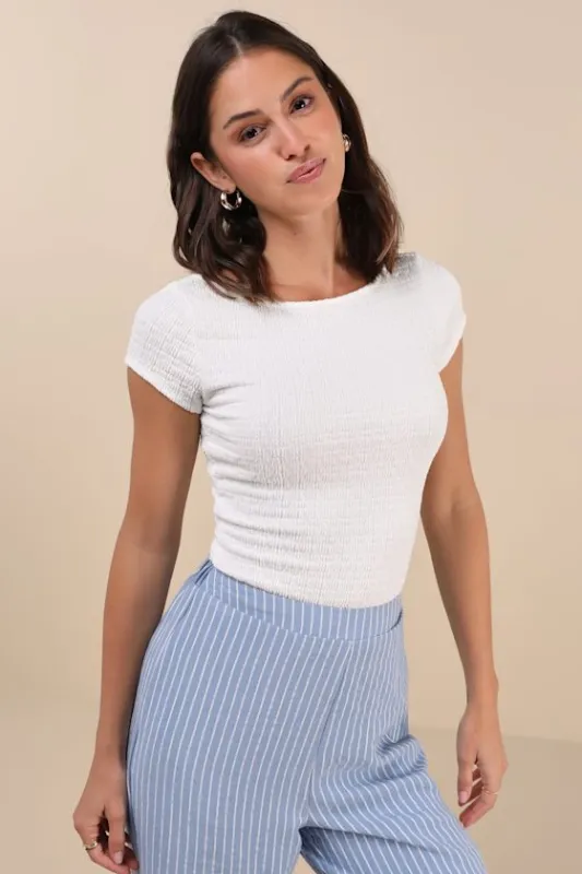 Thriving Sweetness White Textured Boat Neck Crop Top sold by Lulus