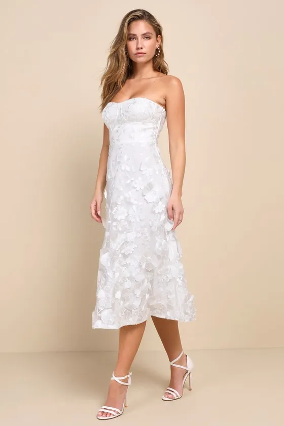 Delightful Romance White Floral 3D Strapless Lace-Up Midi Dress sold by Lulus product image thumbnail 2