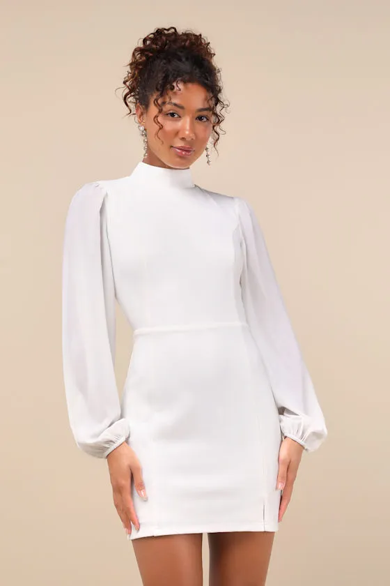 Exceptionally Flirty White Long Sleeve Backless Mini Dress sold by Lulus