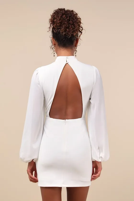 Exceptionally Flirty White Long Sleeve Backless Mini Dress sold by Lulus product image thumbnail 4