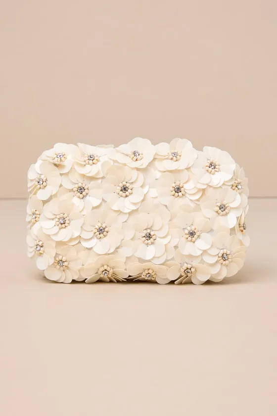 Blooming Addition Ivory Sequin Rhinestone Box Clutch sold by Lulus