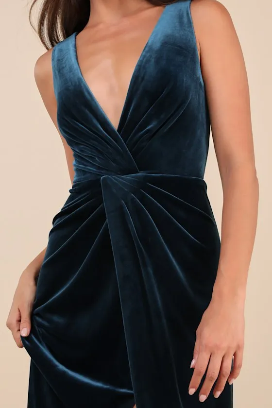 Beautiful Evenings Dark Teal Velvet Twist-Front Maxi Dress sold by Lulus product image thumbnail 3