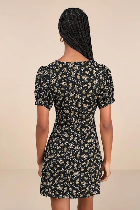 Coquette Passion Black Floral Collared Bow Mini Dress sold by Lulus product image thumbnail 3