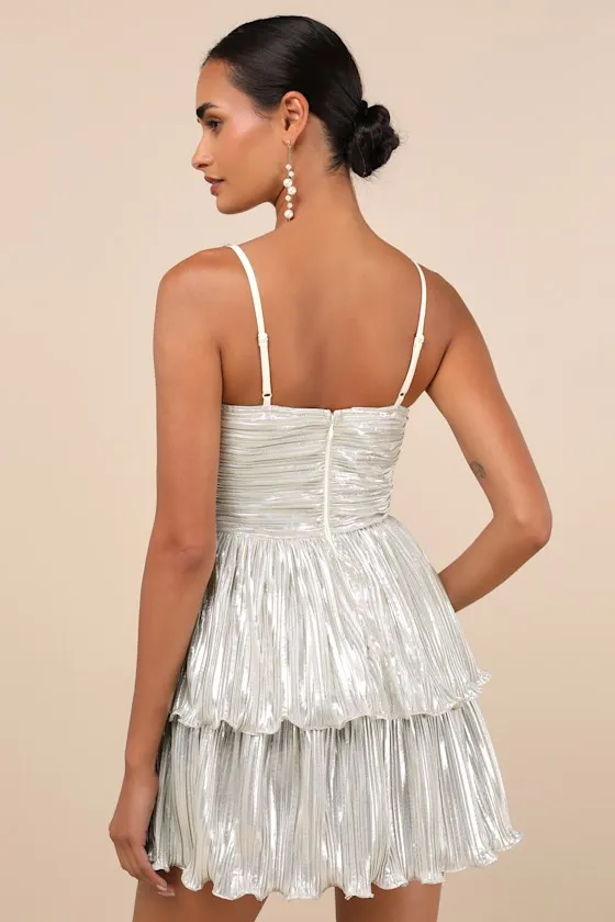 Glorious Shine Champagne Metallic Pearl Tiered Mini Dress sold by Lulus product image thumbnail 2
