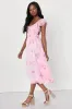 Loveliest Darling Light Pink Floral Ruffled Tie-Back Midi Dress sold by Lulus
