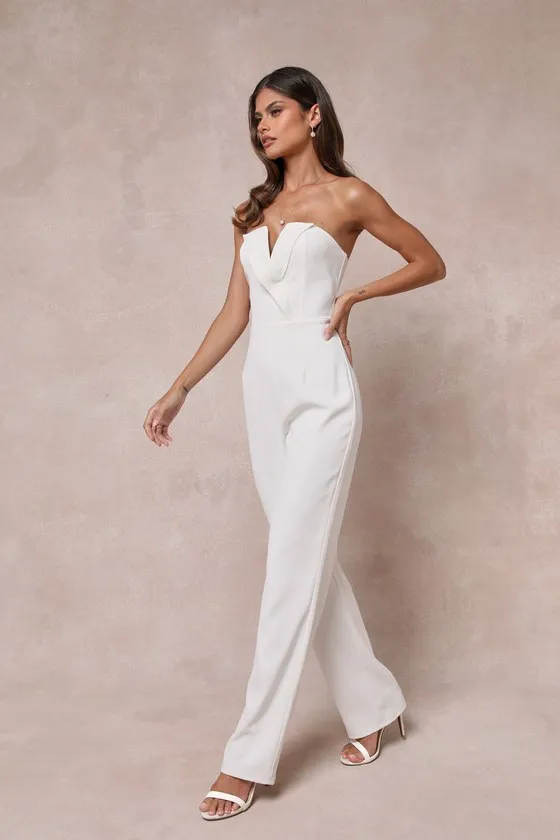 Striking Attitude White Strapless Surplice Jumpsuit sold by Lulus product image thumbnail 4