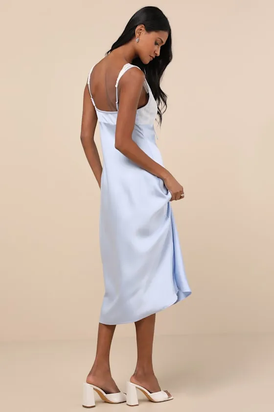 Flirtatious Always Pale Blue Satin Lace Midi Slip Dress sold by Lulus product image thumbnail 2