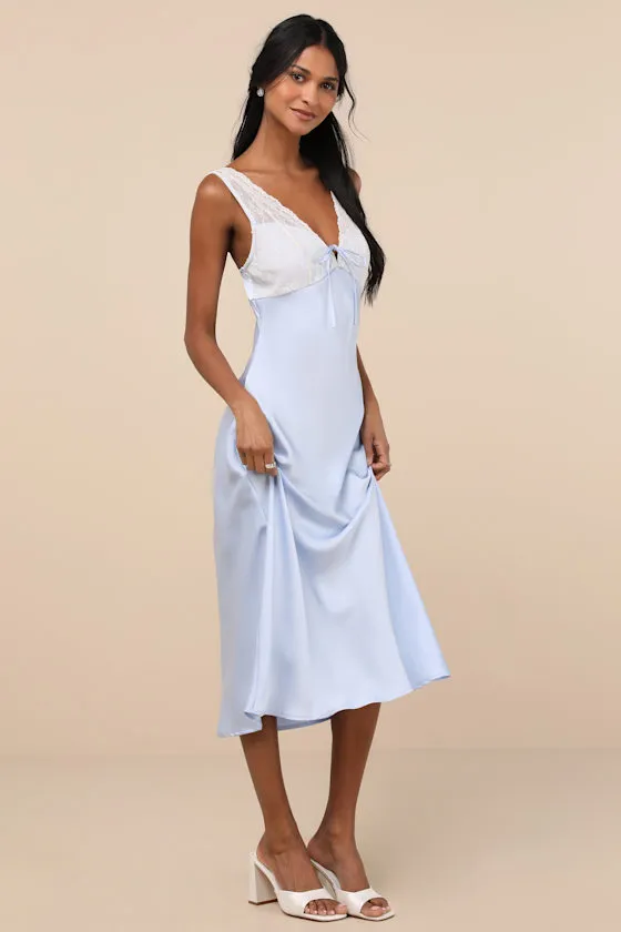 Flirtatious Always Pale Blue Satin Lace Midi Slip Dress sold by Lulus product image thumbnail 3