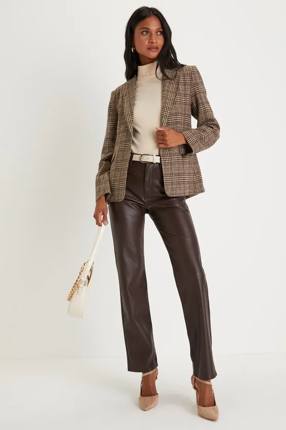 Sophisticated Chic Brown Plaid Tweed Blazer sold by Lulus product image thumbnail 2