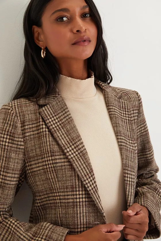 Sophisticated Chic Brown Plaid Tweed Blazer sold by Lulus product image thumbnail 4