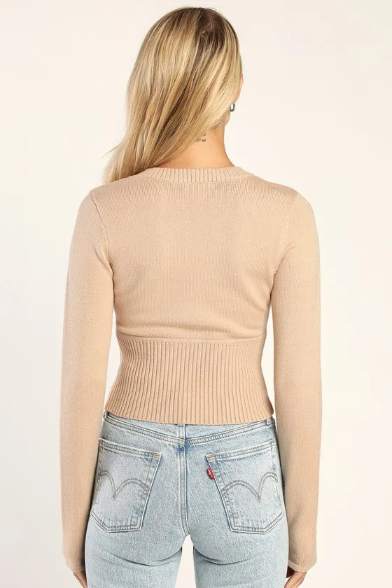 Everyone's a Winter Beige Long Sleeve Corset Seam Sweater Top sold by Lulus product image thumbnail 4