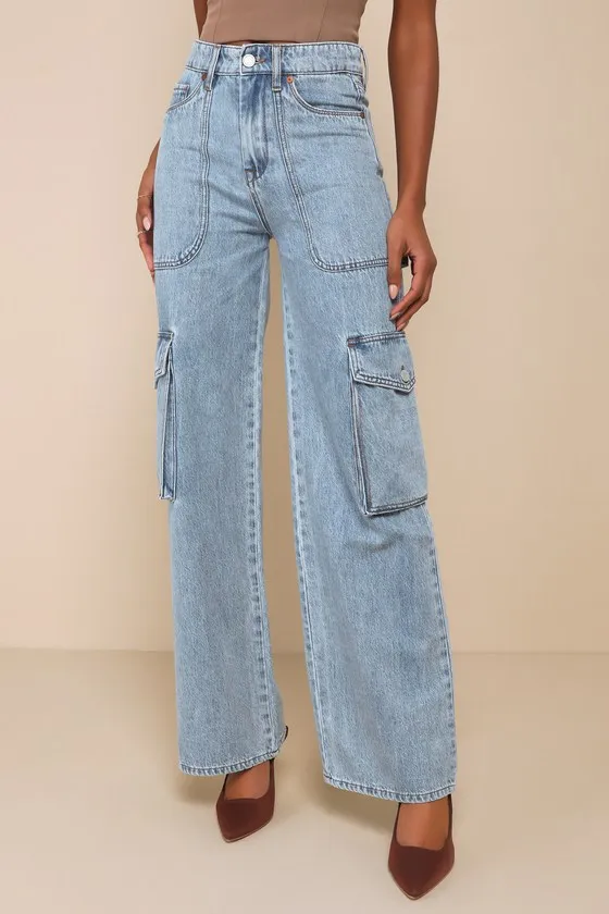 All Heart Light Wash High-Rise Denim Cargo Jeans sold by Lulus product image thumbnail 2