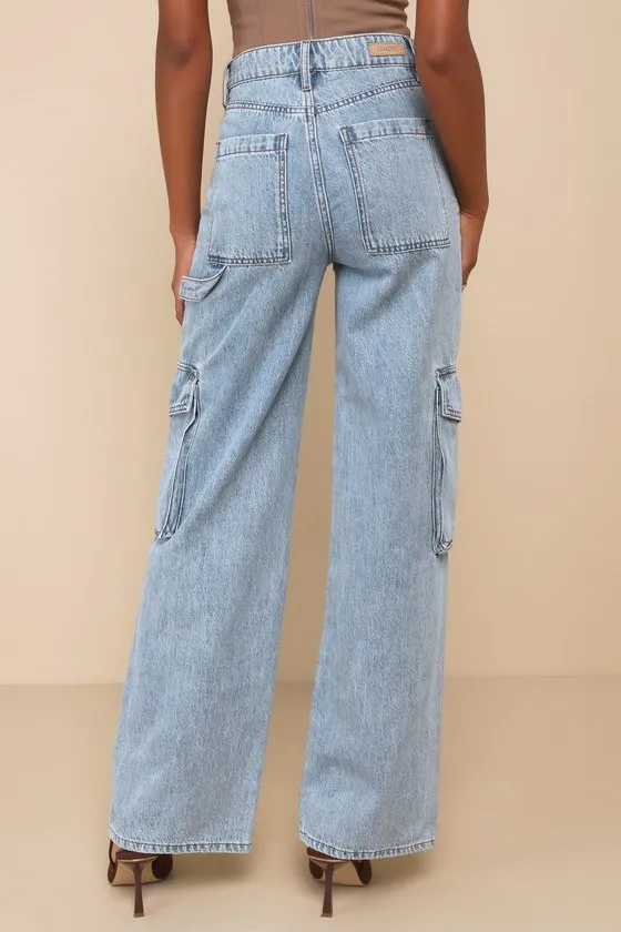 All Heart Light Wash High-Rise Denim Cargo Jeans sold by Lulus product image thumbnail 3
