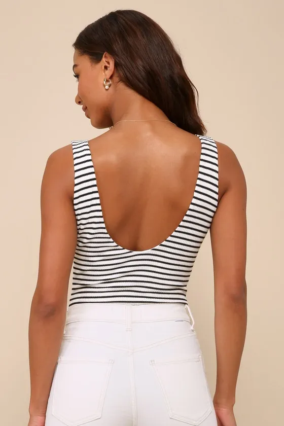 Easygoing Chic Ivory Striped Ribbed Sleeveless Bodysuit sold by Lulus product image thumbnail 2