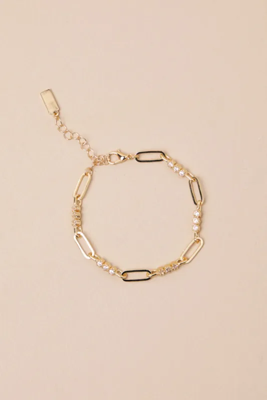 Radiance Galore Gold Rhinestone Chain Link Bracelet sold by Lulus